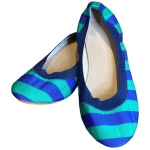 JCrew “crew cuts” green/blue stripe ballet flats 65875 Sz 4 NWOB